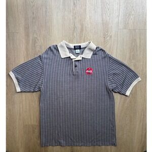 Vtg Mens Tencel Lyocell Knit Polo Shirt Navy White Herringbone Made in USA XL